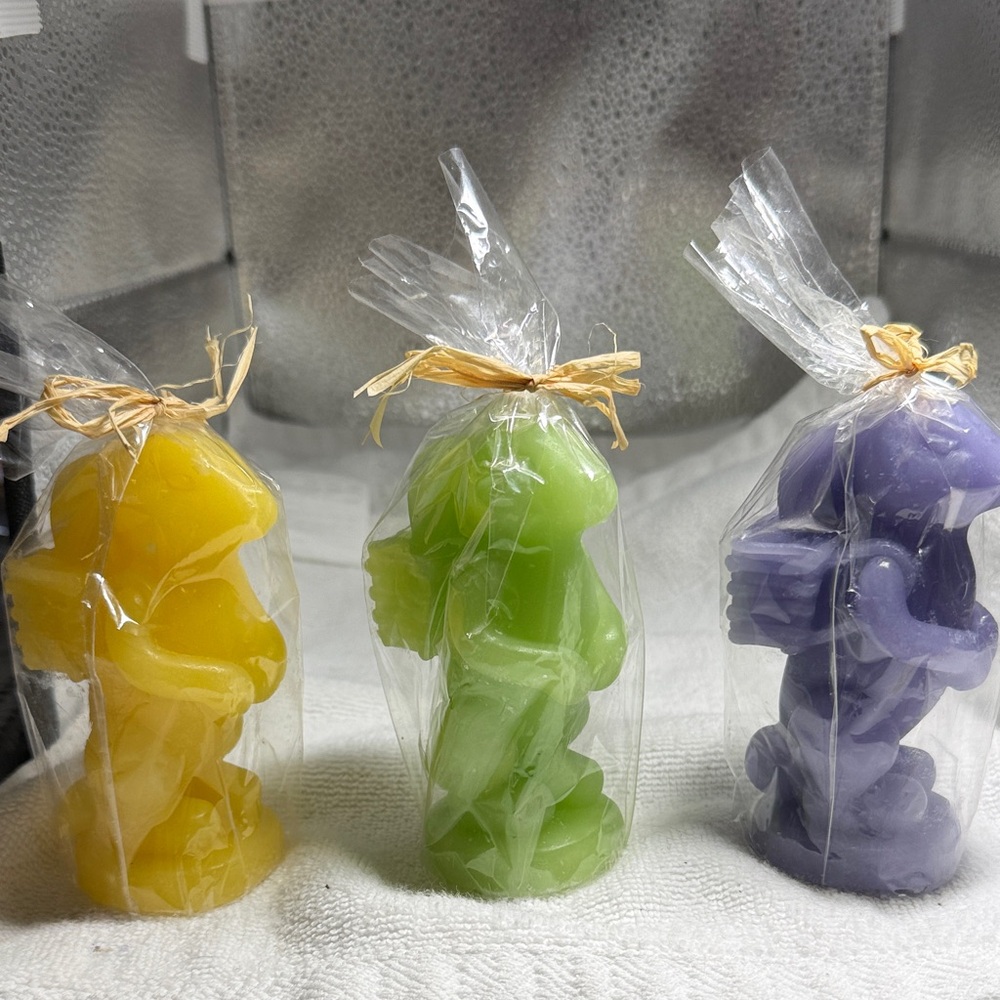 Festive Bunny -Shaped Holiday Candle Trio - Yellow, Green & Purple